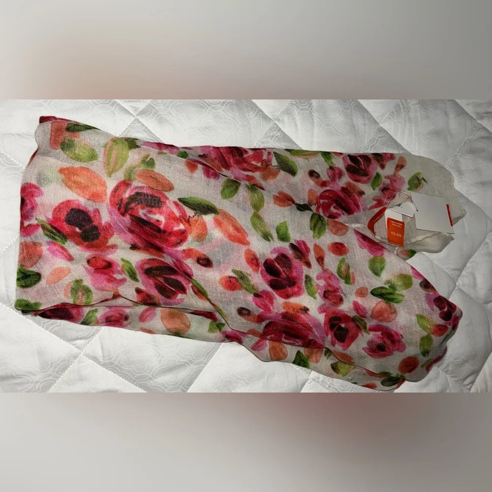 Joe Fresh Floral Scarf with Pink and Green Accents‎
